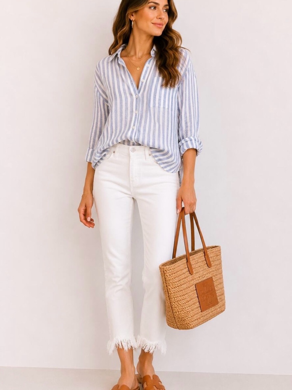 Classic Mid-Rise White Crop Jeans